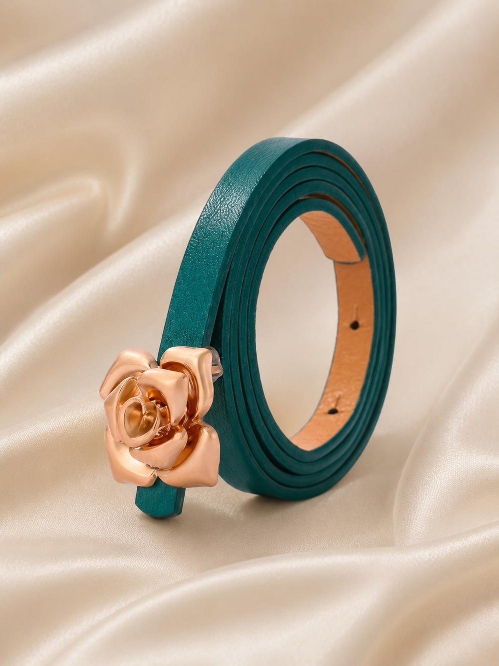 Teal Women's Rose Buckle Slim Waist Belt - Picture 1 of 2